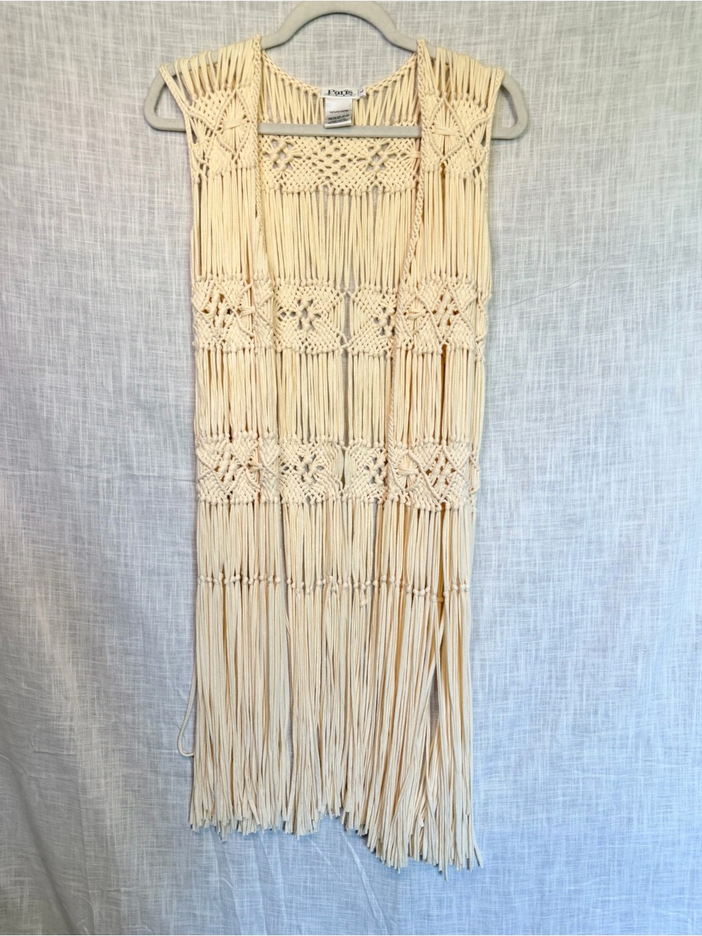 Boho Macramé Fringe Vest - Cream